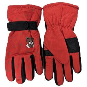 Waterproof Kids Ski Gloves Boys Girls Winter Bear Print Lined w/ Hook & Loop NEW